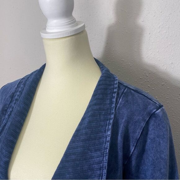 Testimony Los Angeles Medium Blue French Terry Open Front Drape Jacket Size S - Picture 11 of 16